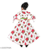 Cotton blend printed net gown dress for girls, three-quarter sleeves, size 3-4 years